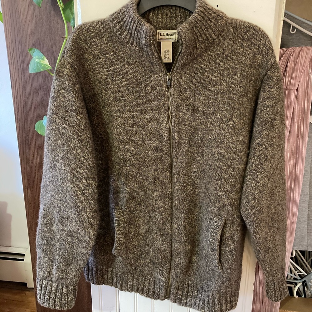 LL Bean Shetland Wool Zip Cardigan Jacket